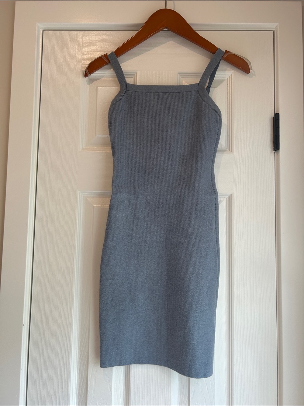 Classic Slate Blue Sleeveless Square-Neck Sweater Dress